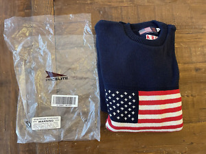 NEW Vintage Stars & Stripes Sweater Blue American Flag 90s Olympics XL FREE SHIP