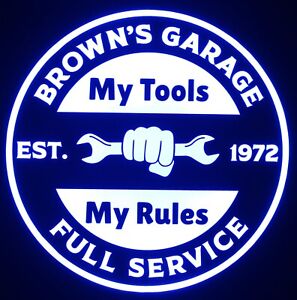 Custom Garage LED Sign Personalized, Workshop, Shop, cars Non Neon
