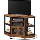 Corner TV Stand For 55 inch TV Entertainment Media Console with Power Outlets