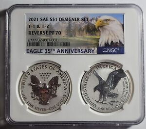 2021 S & W Reverse Proof Silver Eagle 2 Two Coin ,, Designer Set PF70 (Toned)