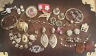Estate Vintage Mixed Jewelry Lot Signed Rhinestone Hand Painted Art Deco