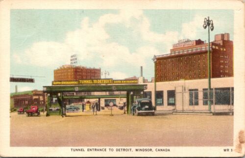 VINTAGE POSTCARD TUNNEL ENTRANCE TO DETROIT FROM WINDSOR ONTARIO CANADA c. 1940