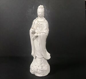 Antique Chinese Blanc de Chine White Porcelain Guan Yin Statue Figurine 12”