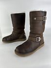 UGG 5678 Kensington Women Size 7 Brown Leather Shearling Lined Buckle Moto Boots