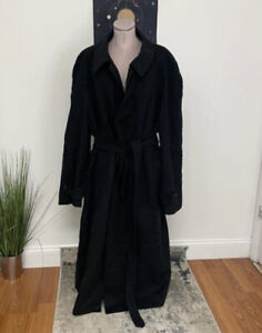 Burberry Long Sleeve Trench Coat Button Cuff Belted Waist Size XL Black