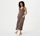 AnyBody Cozy Luxe Button Down Sleeveless Jumpsuit XS Dark Taupe A393106