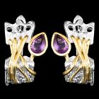 New Listing6X4MM AMETHYST HANDMADE RHODIUM& YELLOW GOLD PLATED IN SILVER 925 EARRING