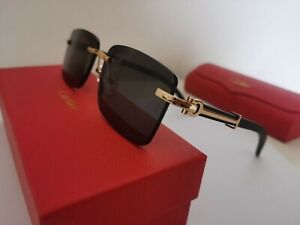 Men Cartier Sunglasses Rimless Wood Glasses Eyeglasses black Lens 145MM