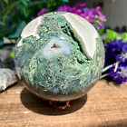 2590g Large Natural Moss Agate Quartz Crystal Sphere Mineral Specimen Healing