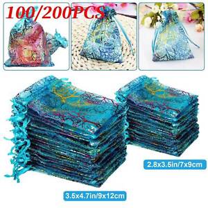 100/200PCS Sheer Coralline Organza Favor Gift Bags Jewelry Pouches Wedding Party