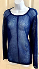 Magaschoni 100% Cashmere Blue Knit Semi-sheer Pullover Sweater Large