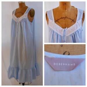 DEBENHAMS Blue Prairie Victorian Nightgown Dress Embroidery Cottagecore 14 UK 12
