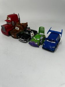 Lot of 4 Disney Pixar Cars Diecast Vehicles Mattel + Plastic Mack- Mater, DJ