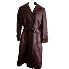 Womens Vintage Double Breasted Leather Jacket Belted Trench Burgundy Petite M PM