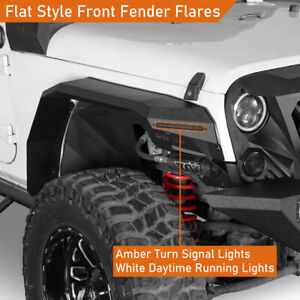 2Pcs Flat Front Fender Flares w/ Turn Signal Lights For 07-18 Jeep Wrangler JK (For: Jeep)