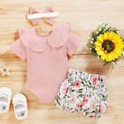 Newborn Baby Girl 3PCS Clothes Floral T Shirt Tops Shorts Headband Outfits Sets
