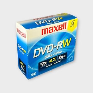 Maxell DVD-RW 4.7 GB 120 Min Up To Max 2x Data Video Music 5 Pack