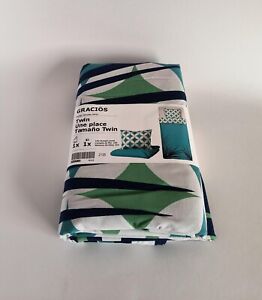 Ikea Gracios Twin Duvet Cover + 1 Pillowcase - Tile Pattern/Turquoise 204.624.48