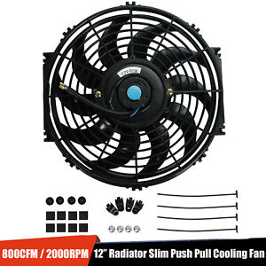 Universal 12 inch Slim Fan Push Pull Electric Radiator Cooling 12V 80W Mount Kit