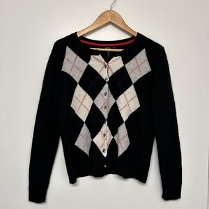 Apt. 9 Cardigan Button Up Sweater Women Black 100% Cashmere Argyle XL Workwear