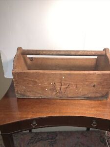 Vintage Rustic Wooden Carpenters Tool Box Caddy Wooden Handle 12x7.5x5.75