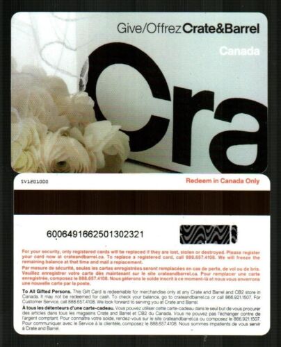 CRATE & BARREL ( Canada ) White Roses ( 2012 ) Gift Card ( $0 )