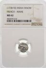 INDIA. French - Mahe. Silver Fanon 1738-92, NGC MS62