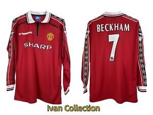 David Beckham Jersey #7 Manchester United Home Jersey 98/99 Retro Long Sleeve