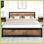 Full Queen King Size Bed Frame with Wooden Headboard Heavy Duty Metal Platform