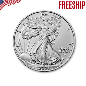 1 Oz American Silver Eagle Coin .999 Fine (BU) Gem Brilliant NEW 2024  -FREEship