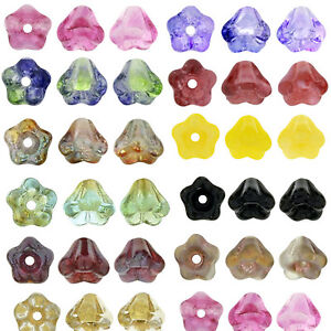 50 Baby Bell Flower Czech Glass Beads 6MM    Stunning Color Selection