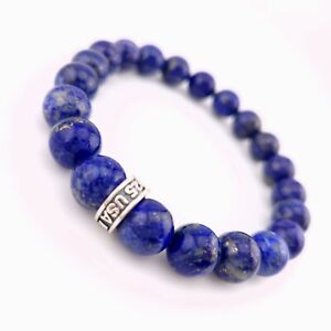 King Baby Studio Sterling Silver 10mm Blue Lapis Lazuli Bead Beaded Bracelet USA
