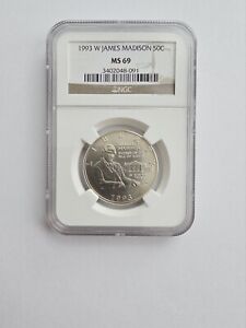 1993 W NGC MS69 JAMES MADISON HALF DOLLAR GRADED WEST POINT MINT CLAD COIN