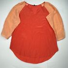 Eileen Fisher Shirt Womens Small Orange/Pink 100% Silk V Neck Top Long Sleeve