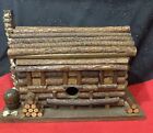 VTG Twig Cabin Bird House With Real Stone Decorated Chimney And Hinged Top