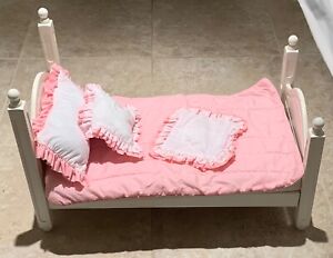 MY TWINN DOLL Bed and Bedding Pillows Mattress  Blanket PINK and White