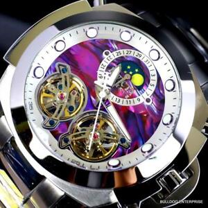 Invicta Man of War Double Open Heart Automatic Moon Purple Abalone Watch New