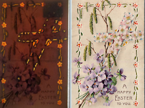 New Listing1909 Crucifix Hold To The Light Poplar Violet Flower Religious Easter Postcard