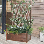 Wood Planter Box w/ Diamond Lattice Trellis Raised Garden Bed w/ Drainage Holes