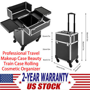 Professional Travel Makeup Case Beauty Train Case Rolling Cosmetic Organizer New