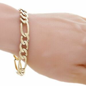 Men's 14k Yellow Gold Solid Figaro Bracelet Link Chain 9