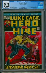 HERO FOR HIRE #1 CGC 9.2 NM- WHITE PAGES 1ST APPEARANCE LUKE CAGE CENTERED BLACK