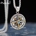 MENDEL Mens Womens Blue CZ Stone Nautical North Star Compass Pendant Necklace