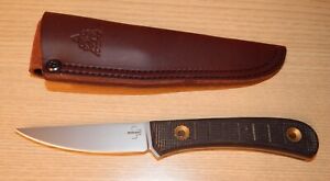 Boker Knives Bark Beetle Micarta Handle Brown 1095 with Tops leather sheath used