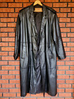 Leather Trench Coat Mens Large Double Breasted Long Coat Lined Black
