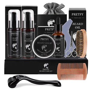 Beard Kit for Men Grooming & Care with Beard Oil Roller Comb Shampoo Brush I6H2