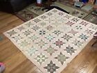 Vintage Gramma Antique Patchwork Quilt Square 4 Point Early 72”x 83” Used Old