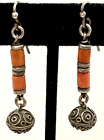 Orange Red Coral Pierced Earrings Silver Ball Bead Older Vtg Ethnic Berber Style