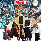 Men's Costume Demon Slayer Kimetsu no Yaiba Outfit Cosplay Sword Wig Set US ship