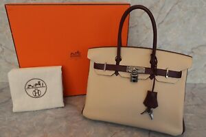 HERMES Birkin 30 Personal Order Taurillon Clemence Hand Bag Parchemin/Prune